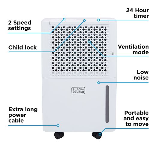 Black + Decker Dehumidifier - White - Annotation - Features shot