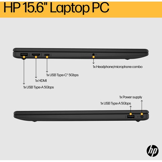 HP 15-fc0057na Laptop - AMD Ryzen™ 5, 512GB SSD, 8 GB RAM - Black - Annotation - Port shot
