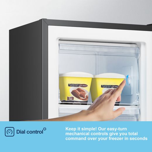 Fridgemaster Under Counter Freezer - Black - Annotation - Dial control
