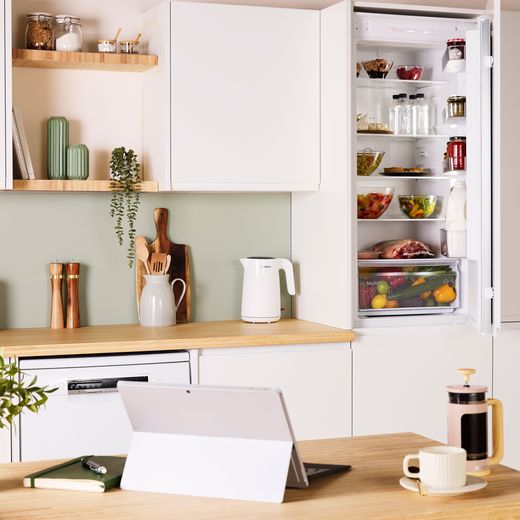 Bosch Series 2 KIN96NSE0G 194cm High 60/40 Integrated Fridge Freezer with Sliding Door Fixing Kit - White -  Fridge freezer in kitchen shot