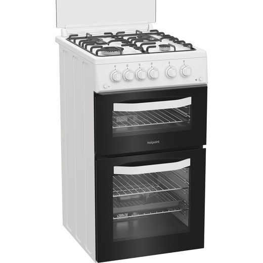 Hotpoint HDG5GCW 50cm wide Double Oven Gas Cooker - White - Right perspective