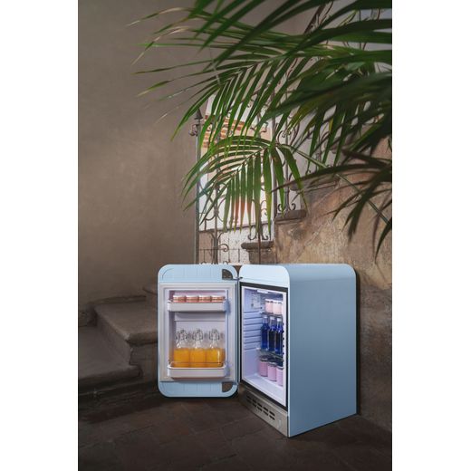 Smeg 50s Style Left Hand Hinged Minibar FAB5LPB6 72cm High Fridge - Pastel Blue - Smeg fridge with door open shot