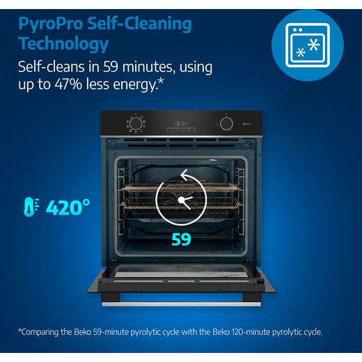 Beko BBIE12501WXP Built In Electric Single Oven - Stainless Steel  - Annotation -  PyroPro-Self-Cleaning