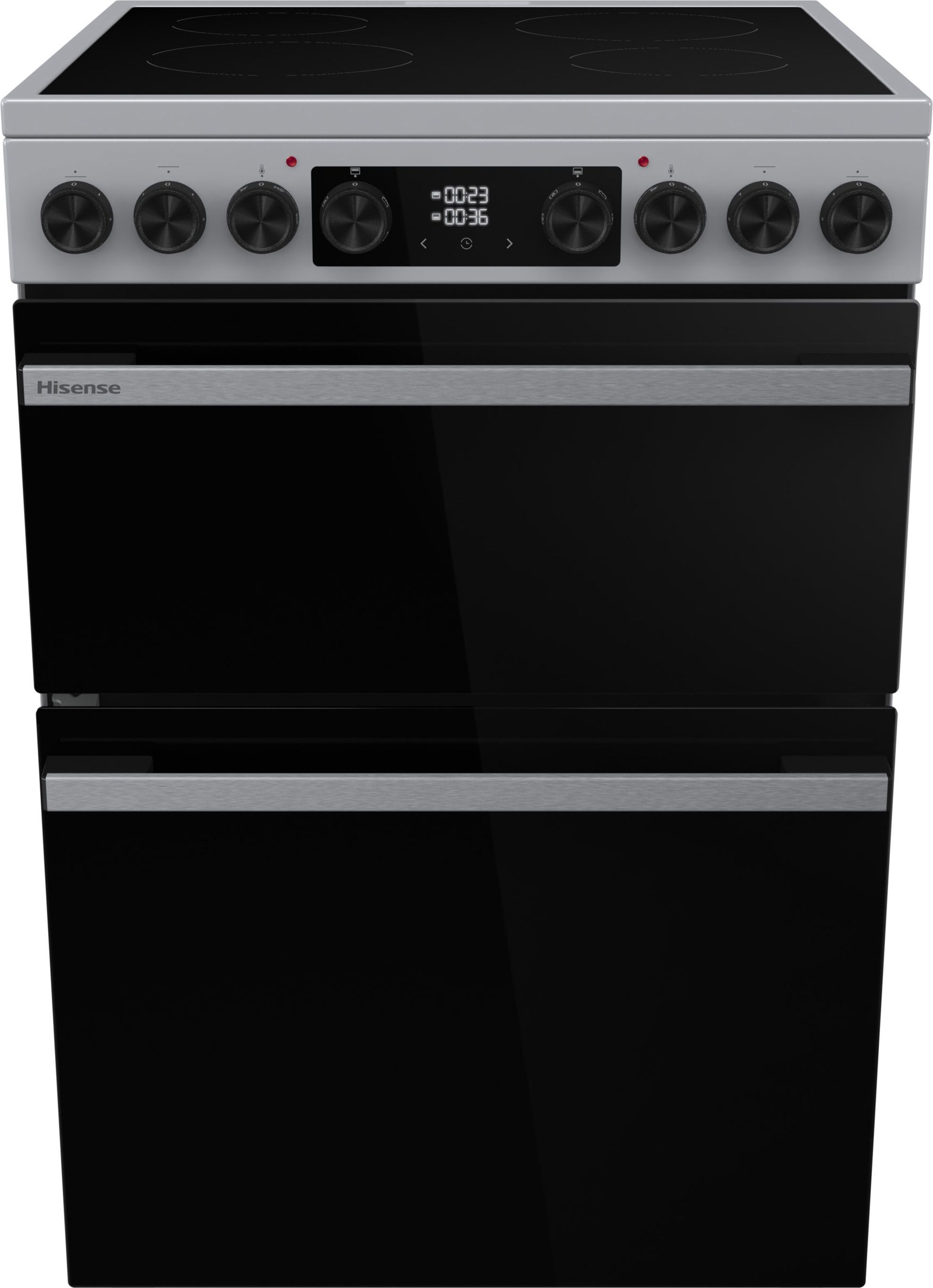 Hisense 60cm Ceramic Cooker - Stainless Steel - 4 Zone Hob - Double Oven - Multifunctional