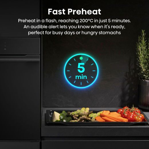 Hisense Hi8 BlackLine BIM4AH8UKWF Wifi Connected Built In Compact Electric Single Oven with Microwave Function - Jet Black - Annotation - fats pre heat shot