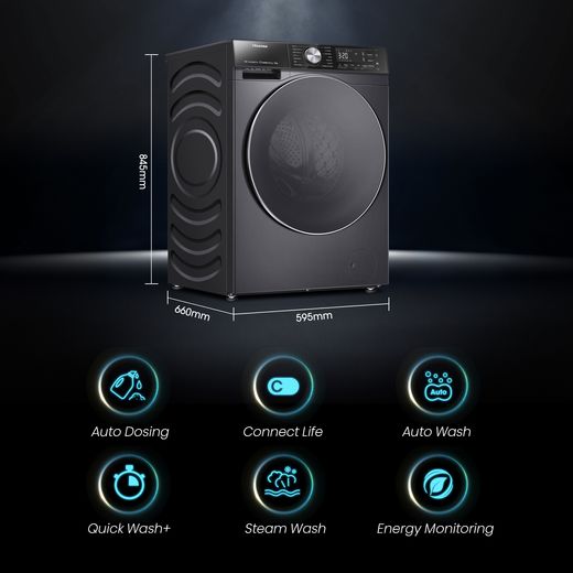 Hisense WF5S1245BB 12kg Washing Machine with 1400 rpm - Black - Annotation - Features shot