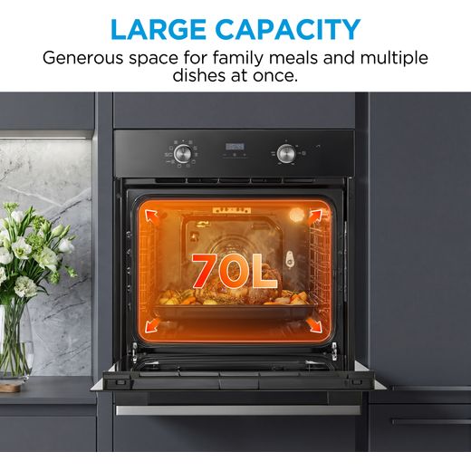 Midea Xpress Fry MBO65M90D2-BK Built In Electric Single Oven - Black - annotation - large capacity shot