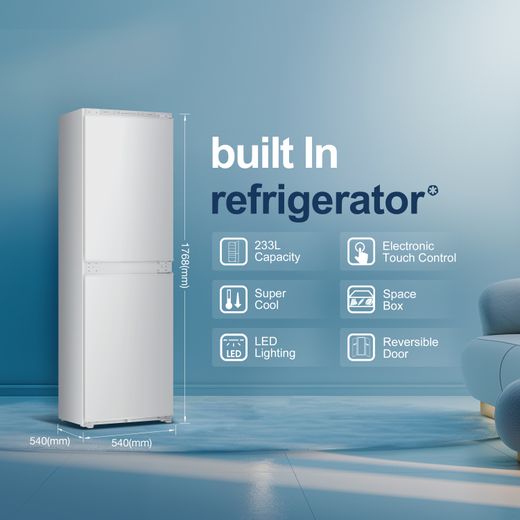 Fridgemaster MBC55224FE 177cm 50/50 Integrated Frost Free Fridge Freezer with Sliding Door Fixing Kit - White - Annotation - Features