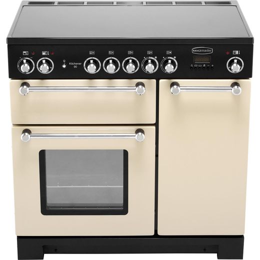 Rangemaster Kitchener 90cm Electric Range Cooker with Ceramic Hob - Cream / Chrome