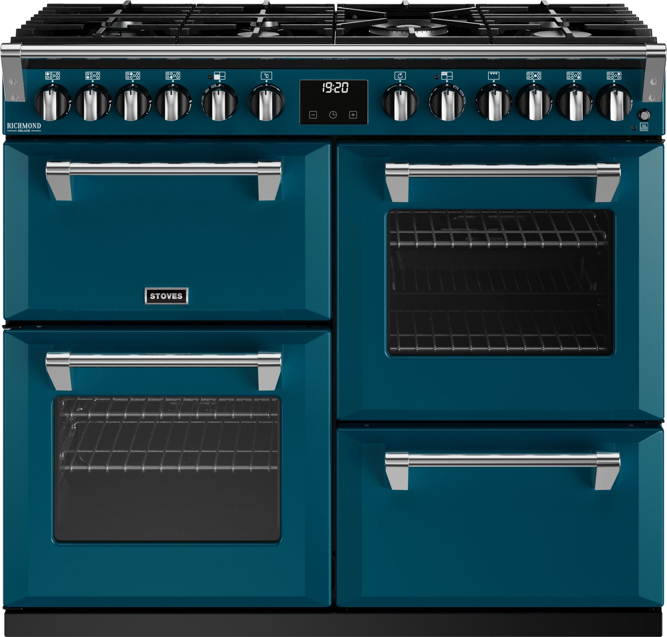 Stoves Richmond Deluxe ST DX RICH D1000DF KTE 100cm Dual Fuel Range Cooker - Kingfisher Teal - A Rated, Green
