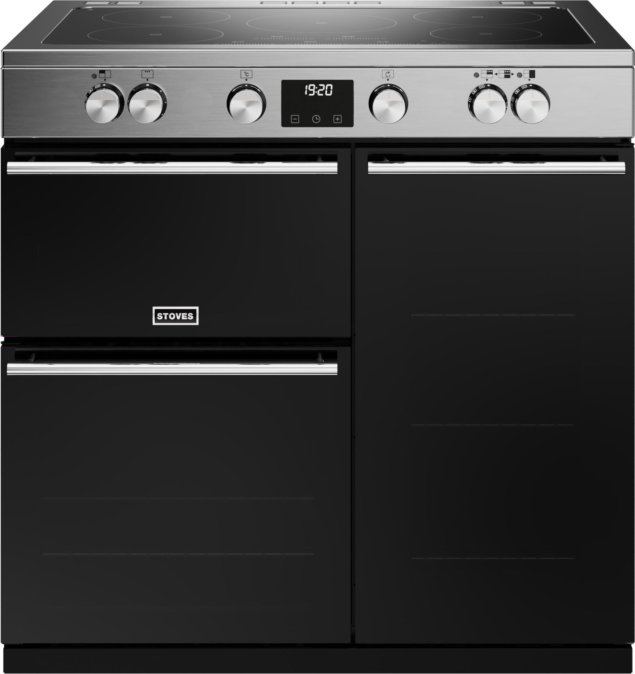 Stoves Precision Deluxe ST DX PREC D900Ei TCH SS 90cm Electric Range Cooker with Induction Hob - Black / Stainless Steel - A Rated, Black