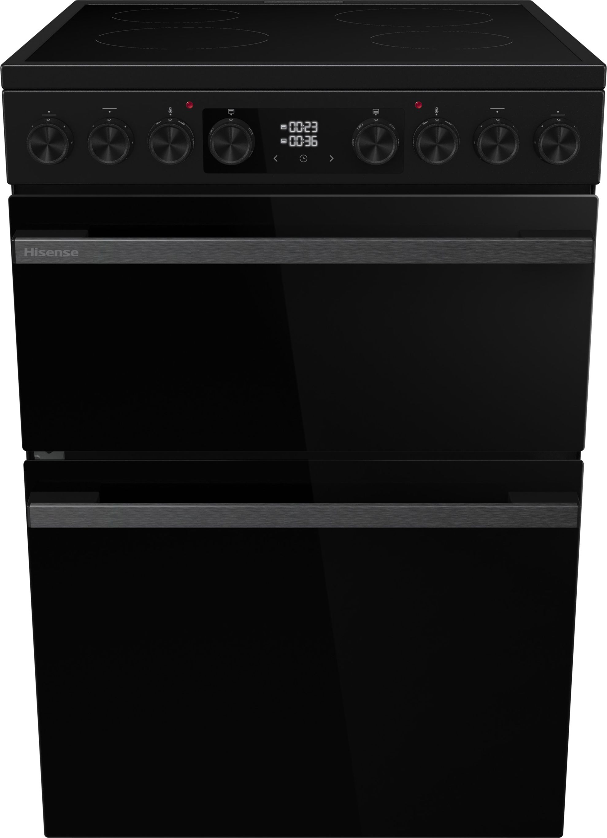 Image of Hisense Hi6 Max HDCEC6C20B 60cm Wide Double Oven Electric Cooker with Ceramic Hob - Jet Black - A Rated, Black