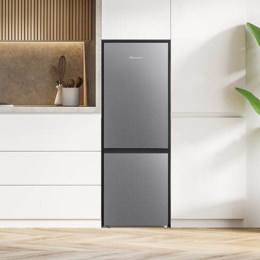 Fridgemaster MC50165ES 143cm 60/40 Small Fridge Freezer - Silver - Fridge freezer in kitchens shot 