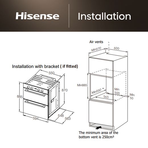 Hisense HIPKD6CB60IND Freestanding Electric Double Oven - Black - Annotation - Dimeson shot 