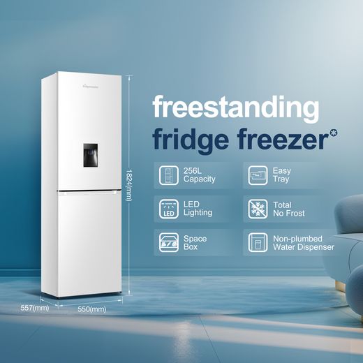 Fridgemaster MC55251DE 182cm 50/50 No Frost Fridge Freezer - White - Annotation - Feature shot