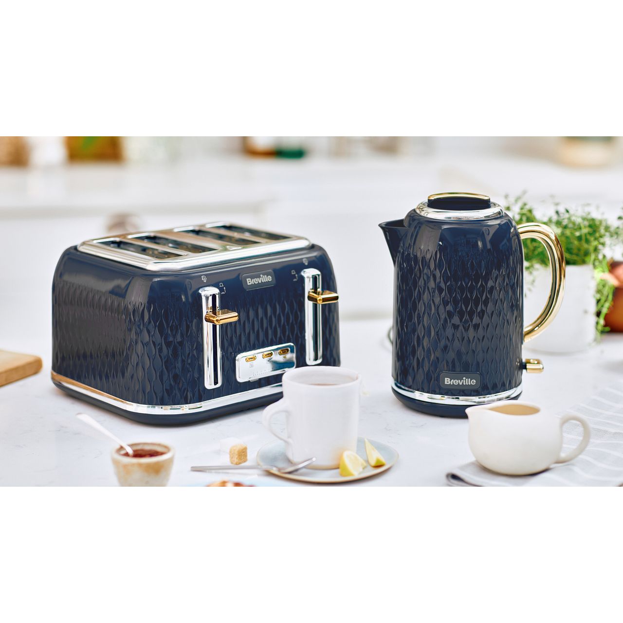 navy toaster and kettle