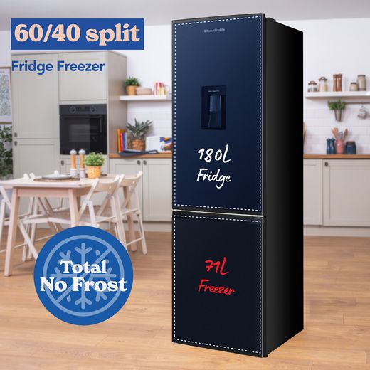 Russell Hobbs RH181TNF552E1DIWD 181cm 60/40 Frost Free Fridge Freezer - Black Steel - annotation - split type shot