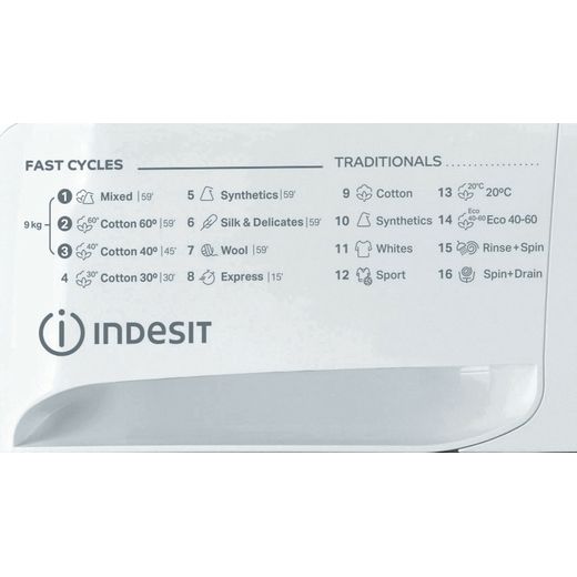 Indesit My Time MTWC 91495 W UK N 9kg Washing Machine with 1400 rpm - White - Close up programme shot