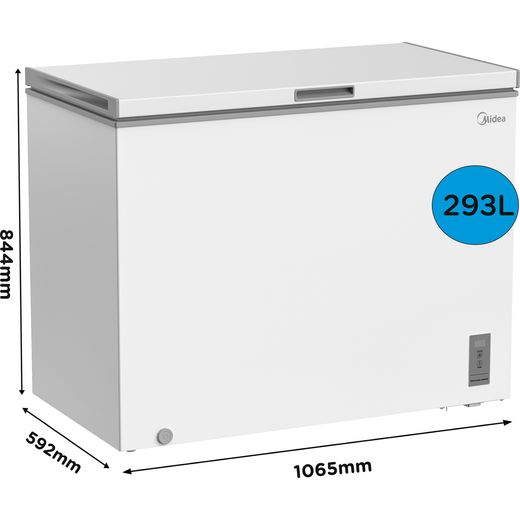 Midea MDRC411FZE01 Chest Freezer - White - Annotation - Dimension shot