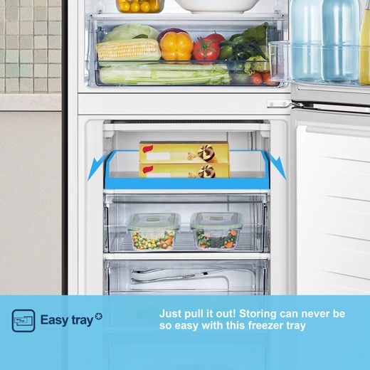 Fridgemaster MC55240E 174cm 50/50 Fridge Freezer - White - Annotation - Easy tray