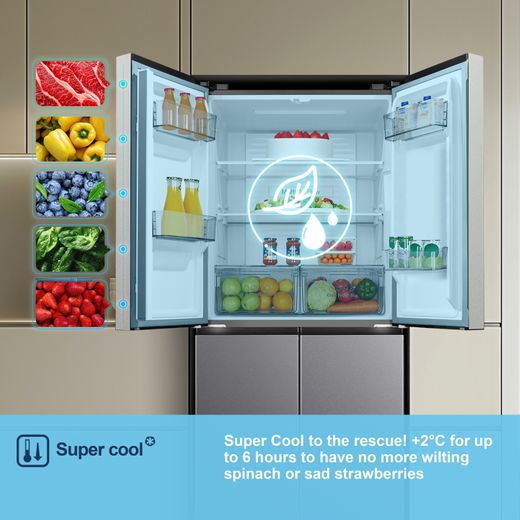 Fridgemaster American Cross Door American Fridge Freezer - Silver - Annotation - Super cool