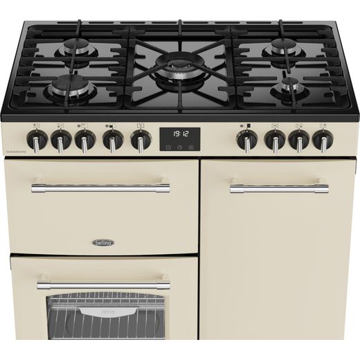 Belling FARMHOUSE 90DF Dual Fuel Range Cooker - Cream - Hob perspective shot