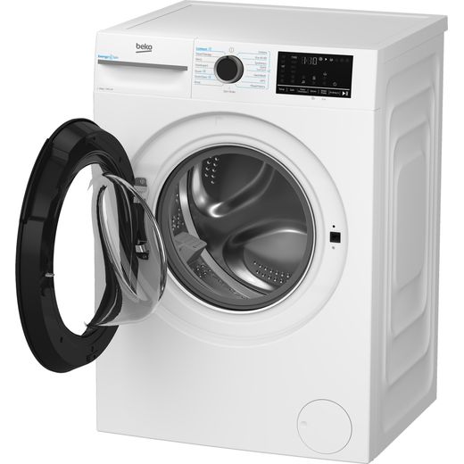 Beko EnergySpin™ BM3WT1241IW 12kg Washing Machine with 1400 rpm - White - Left perspective with door open shot