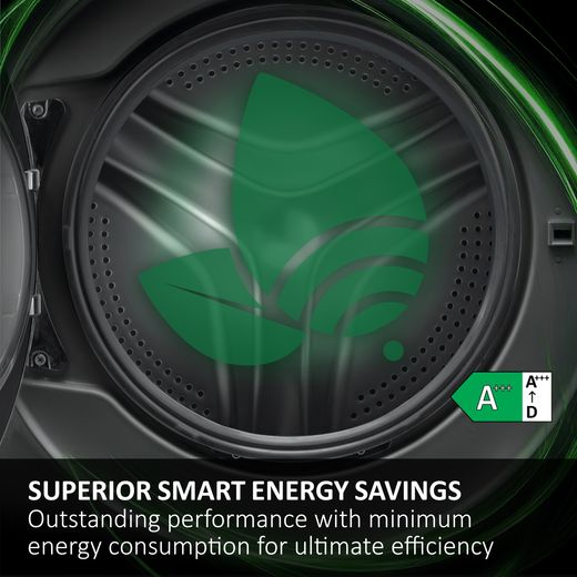 Haier X9 HD100-CQ387GU-UK Wifi Connected Heat Pump Tumble Dryer - Graphite - Annotation - Energy saving shot 