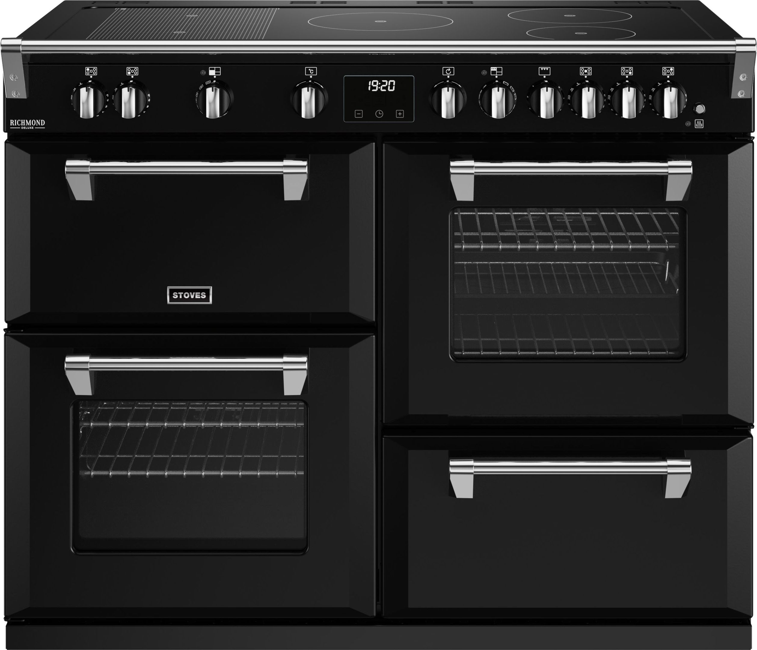 Stoves Richmond Deluxe ST DX RICH D1100Ei RTY BK 100cm Electric Range Cooker with Induction Hob - Black - A Rated, Black