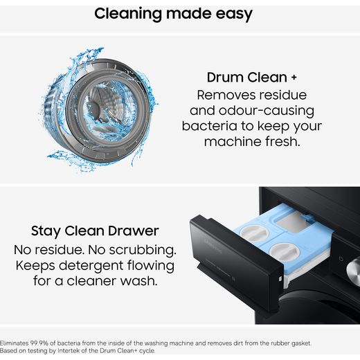 Samsung Series 8 AI Energy ecobubble™ WW90DB8U95GBU1 9kg WiFi Connected Washing Machine with 1400 rpm - Black - Annotation - Cleaning made easy