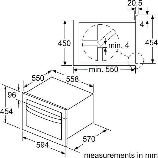 Bosch Series 4 CMA583MS0B 45cm tall, 59cm wide, Built In - Stainless Steel - Annotation - Dimension shot