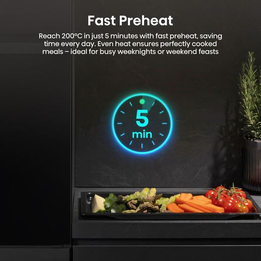 Hisense Hi2 BI626PBUPUK Built In Electric Single Oven with Pyrolytic Cleaning - Jet Black - Annotation - Fast preheat
