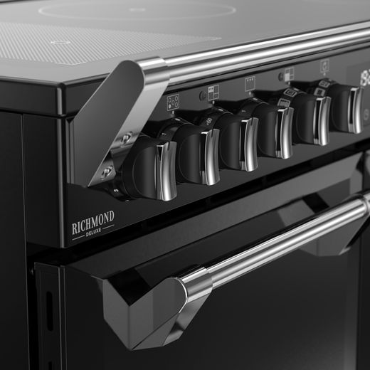 Stoves Richmond Deluxe 100Ei RTY 100cm Electric Range Cooker with Induction Hob - Black - Close up handle shot 