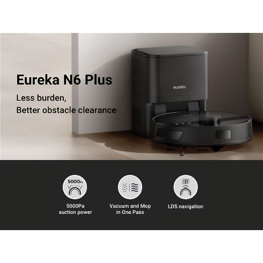 Eureka N6 plus Robotic Vacuum Cleaner - Black - Annotation - feature shot