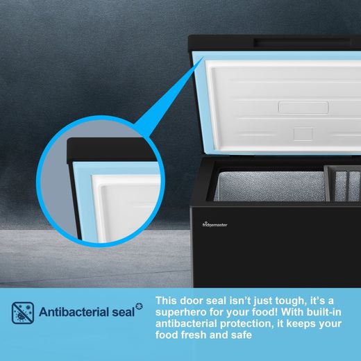 Fridgemaster MCF100EB Chest Freezer - Black - Annotation - Antibacterial seal