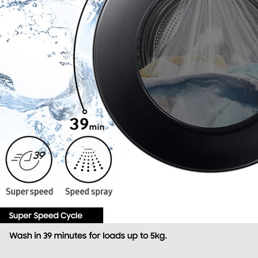 Samsung Series 5 AI Energy WD11DG5B15BB Wifi Connected 11Kg / 6Kg Washer Dryer with 1400 rpm - Black - Annotation - Super speed cycles