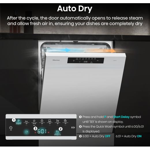 Hisense Hi4 Standard Dishwasher - White - annotation - autodry