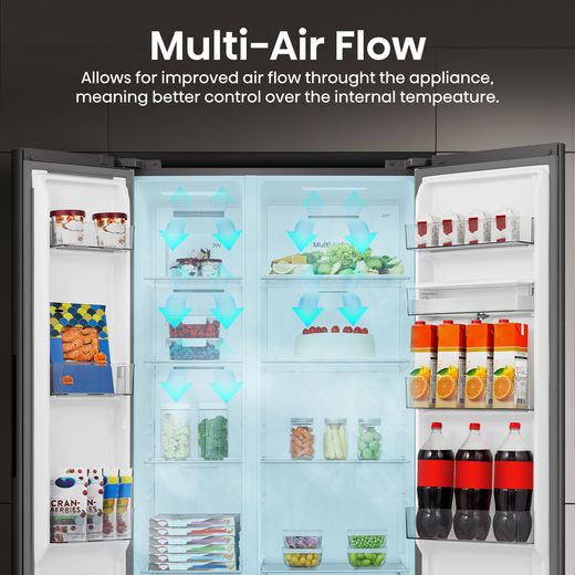 Hisense PureFlat American American Fridge Freezer - Black Stainless Steel - Annotation - Multi Air Flow