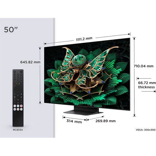 TCL C7K 50" 4K Ultra HD QLED Smart Google TV - Annotation - dimension shot