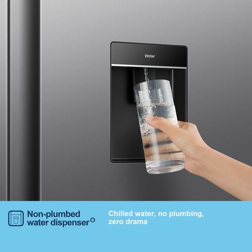 Fridgemaster American Fridge Freezer - Silver - Annotation - Water dispenser shot