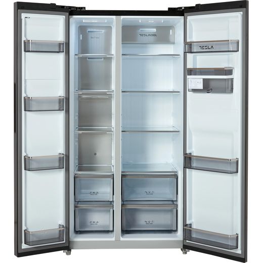 Tesla American Fridge Freezer - Black - Doors open