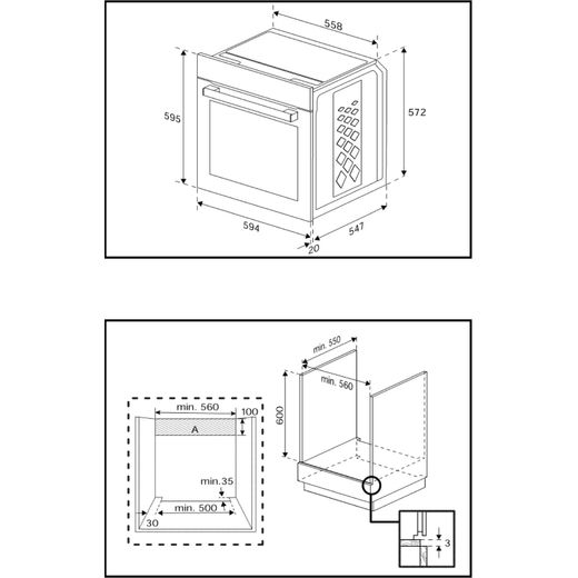 Beko AeroPerfect™ RecycledNet® Built In Electric Single Oven - Stainless Steel - Annotation - Dimension shot