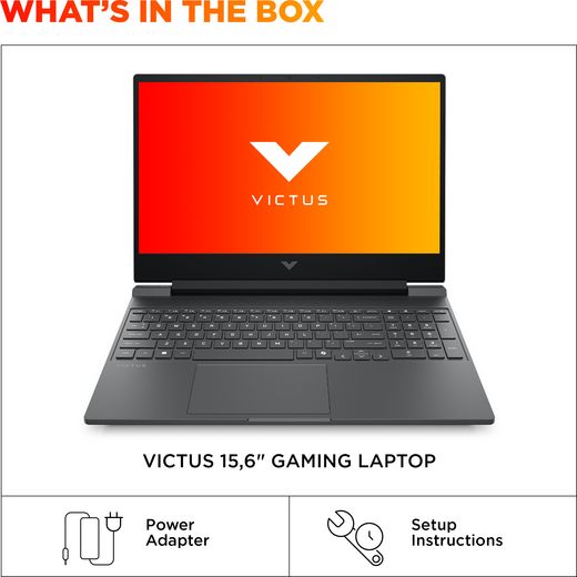 HP Victus Gaming 15-fb3007na 15.6" Laptop - AMD Ryzen™ 7, 512GB SSD, 16 GB RAM - Mica Silver - Annotation - whats in the box shot