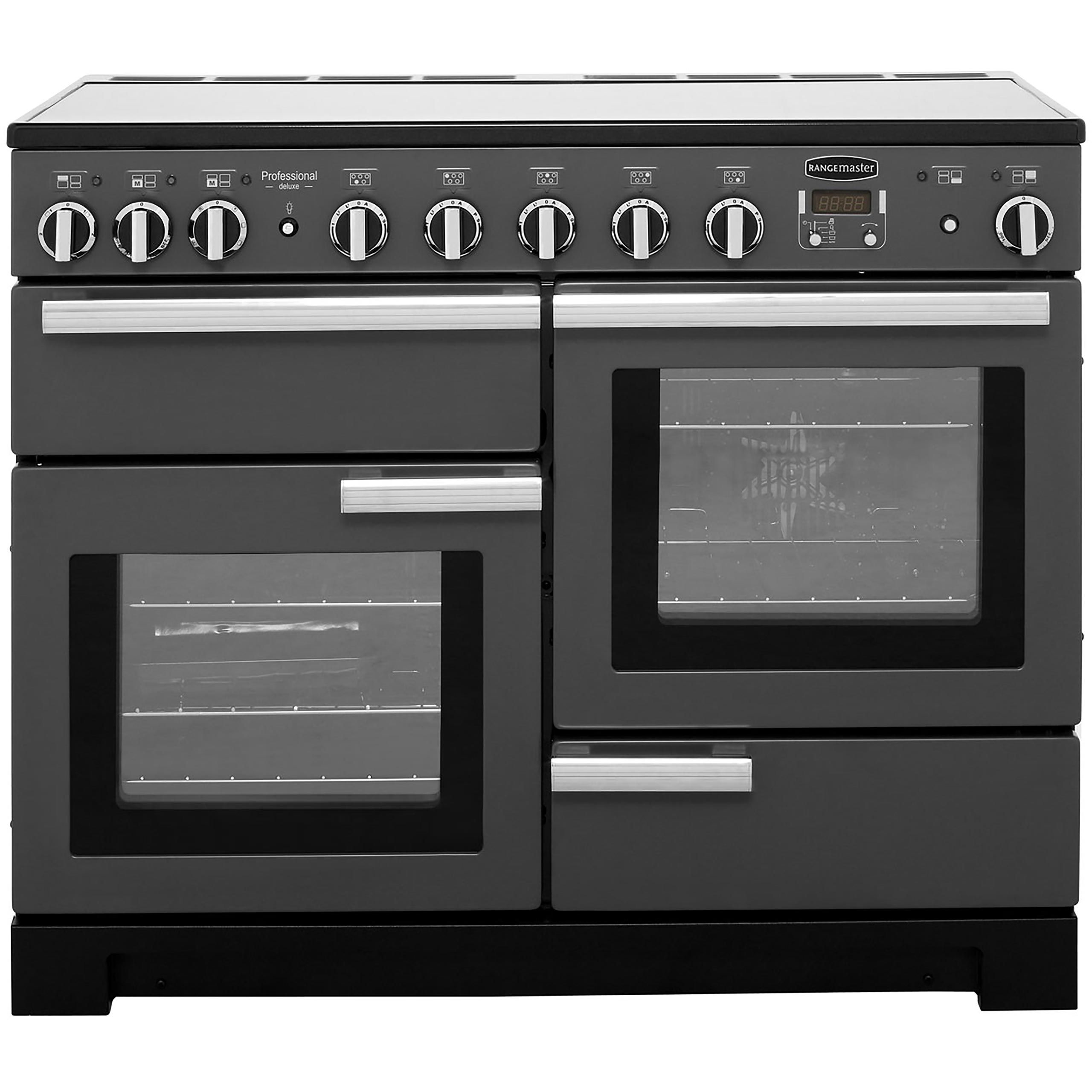 Rangemaster Professional Deluxe PDL110EISL/C 110cm Electric Range Cooker with Induction Hob - Slate / Chrome - A/A Rated, Grey