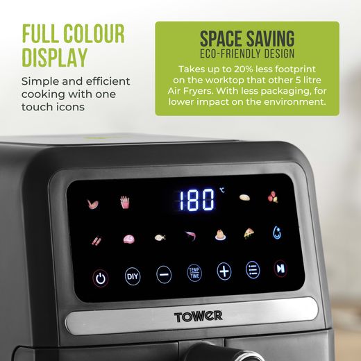 Tower Vortx 5L T17186 Air Fryer - Black - Annotation - Display