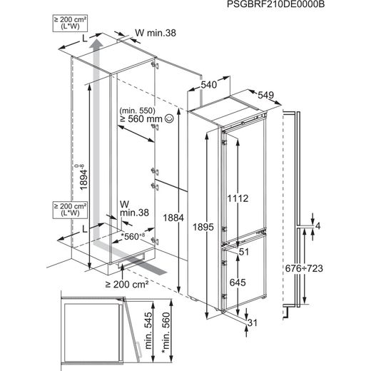 AEG NSC8M192DS 188cm Integrated Frost Free Fridge Freezer - White - annotation - dimension shot