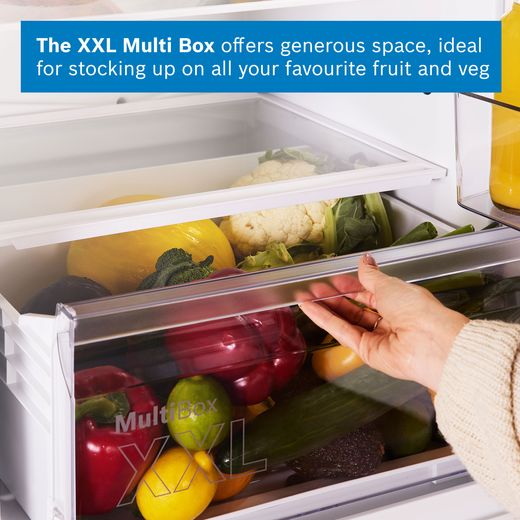 Bosch Series 2 KIN96NSE0G 194cm High 60/40 Integrated Fridge Freezer with Sliding Door Fixing Kit - White - Annotation - XXL multi box shot