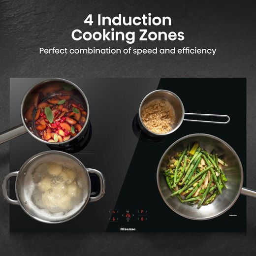 Hisense HIPK2PBN80IND Electric Single Oven and Induction Hob Pack - Black - Annotation - 4 cooking zones shot 