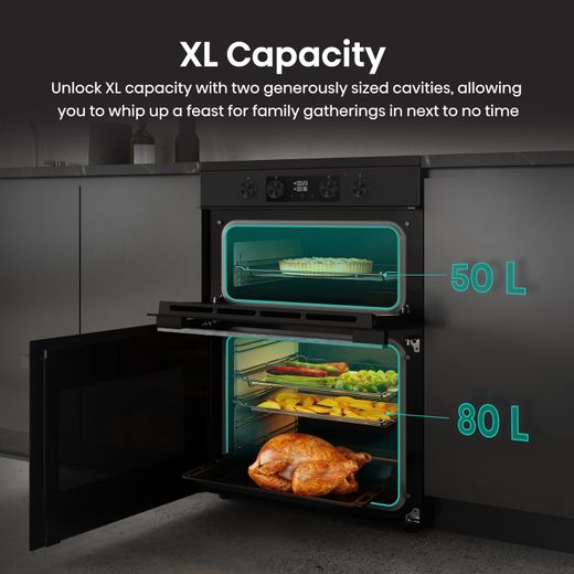 Hisense Hi6 Max HDCEIT6C20B 60cm Wide Double Oven Electric Cooker with Induction Hob - Jet Black - Annotation - XL capacity