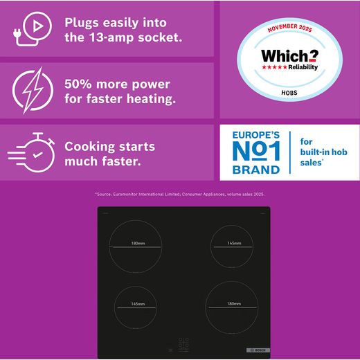 Bosch Series 2 PUG61RAA5B 59cm Induction Hob - Black - Annotation - feature shot